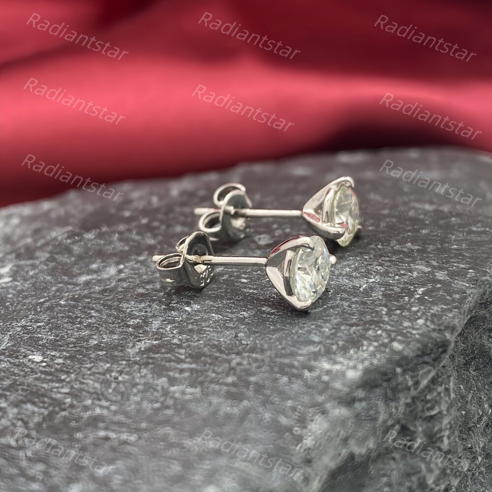 NEW Certified 1ct. t.w. Moissanite 3 Prong Solitaire Stud Earrings - Picture 3 of 9